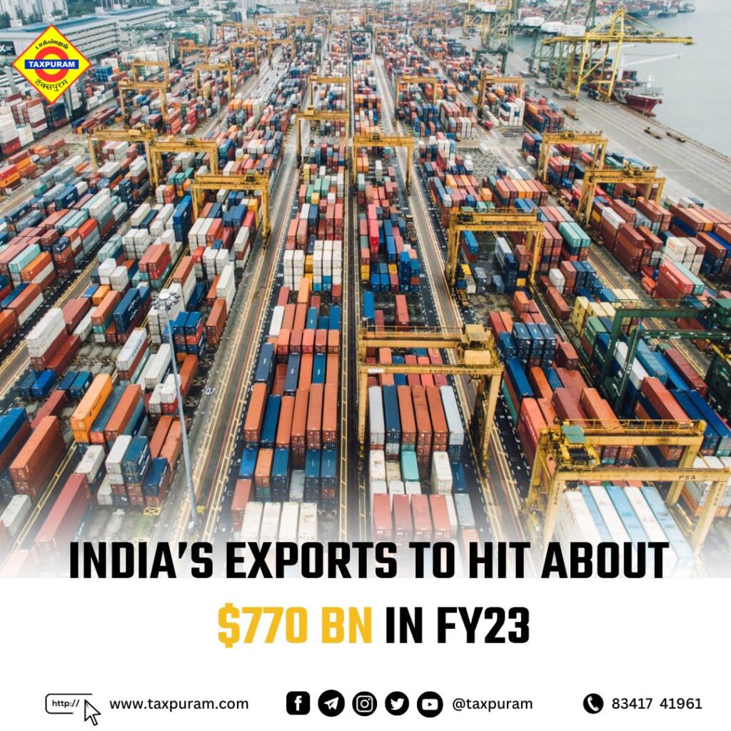 India's exports to hit about $770 BN in FY23-Taxpuram