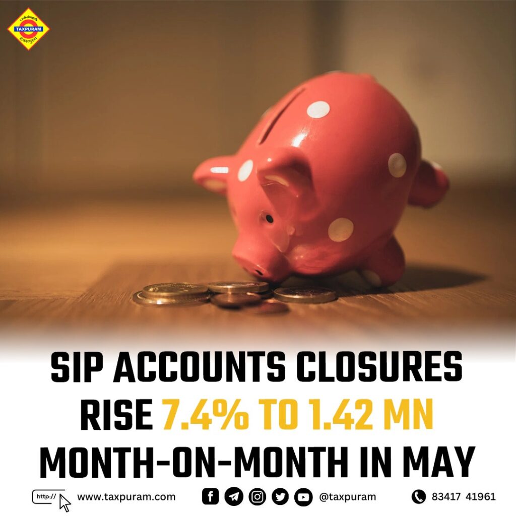 SIP accounts closures rise 7.4% to 1.42 mn month-on-month in May-Taxpuram