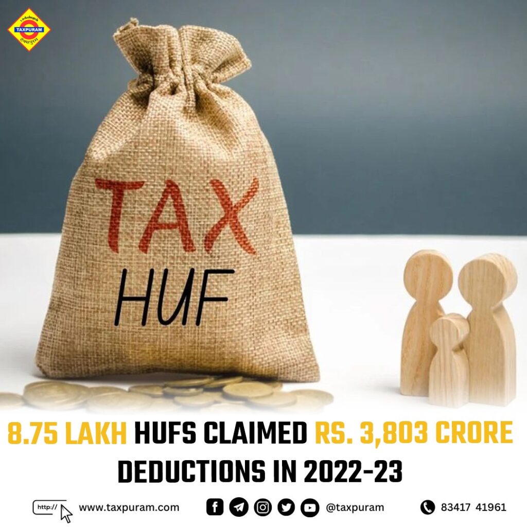 8.75 lakh HUFs claimed Rs. 3,803 crore deductions in 2022-23 Fin min-Taxpuram